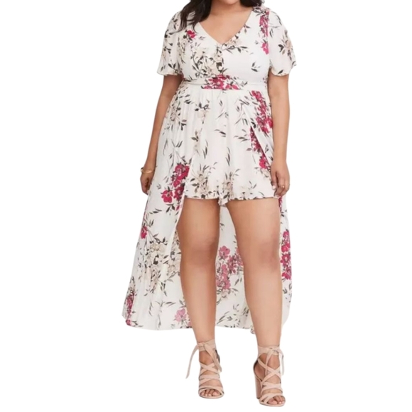 torrid Pants - Torrid White Floral Challis Overskirt Romper